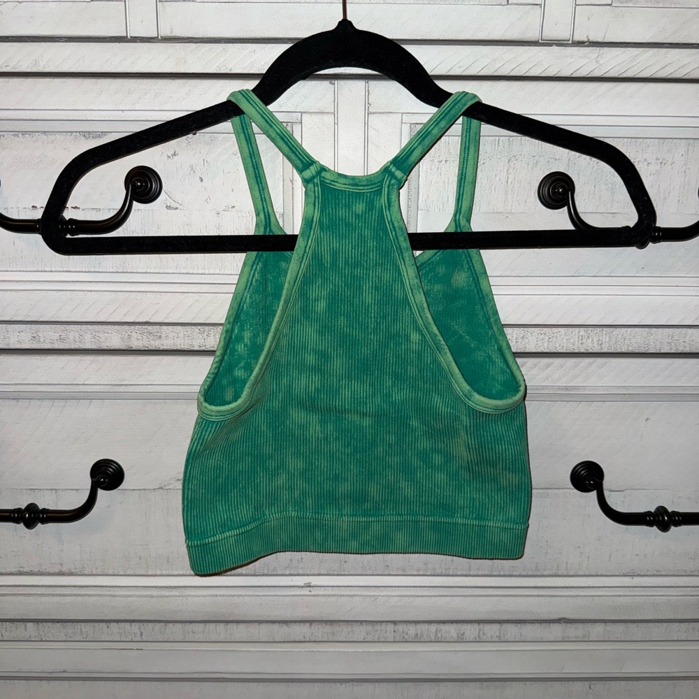 Zenana Green Ribbed Racerback Cropped Tank - Picture 2 of 3